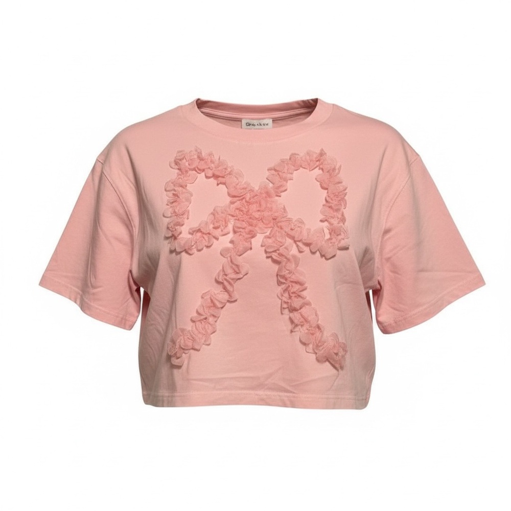 Pink Ruffle Bow Rareraw Crop Top Size XL oversized beautiful cute bow top